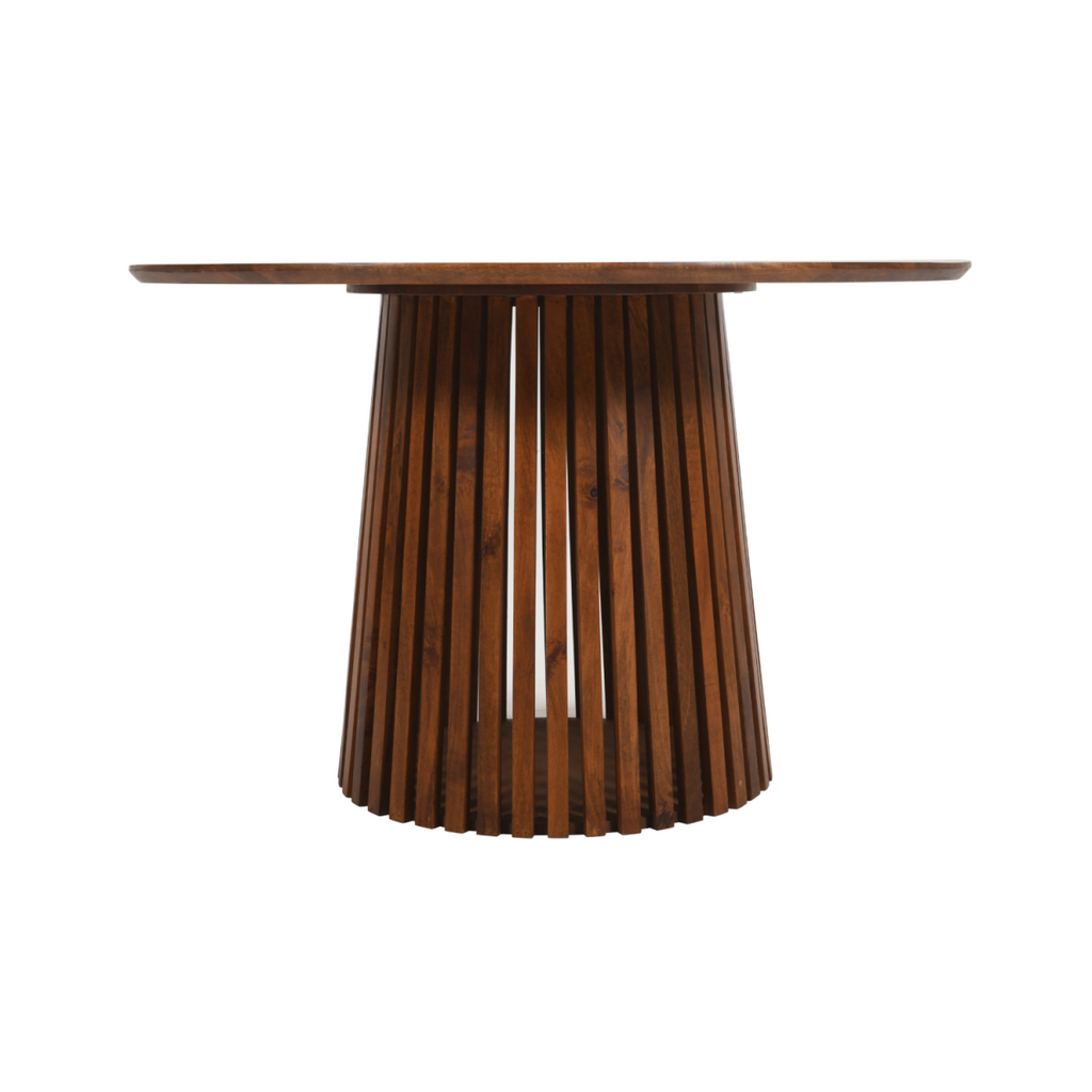 Slatted Mango Wood Round Dining Table 4 To 6 Seater