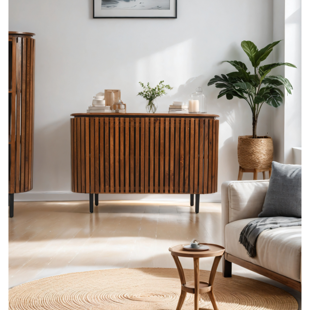 Slatted Mango Wood Large 2 Doors Sideboard