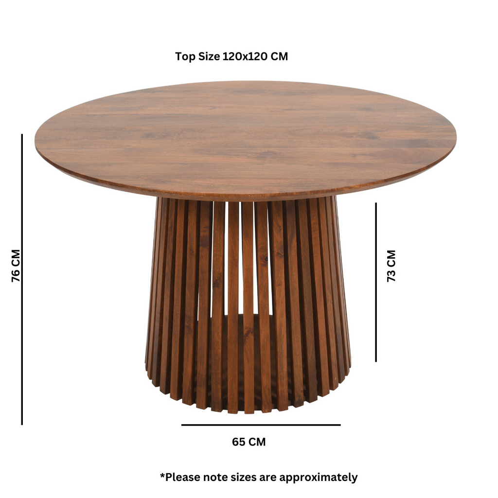 Slatted Mango Wood Round Dining Table 4 To 6 Seater