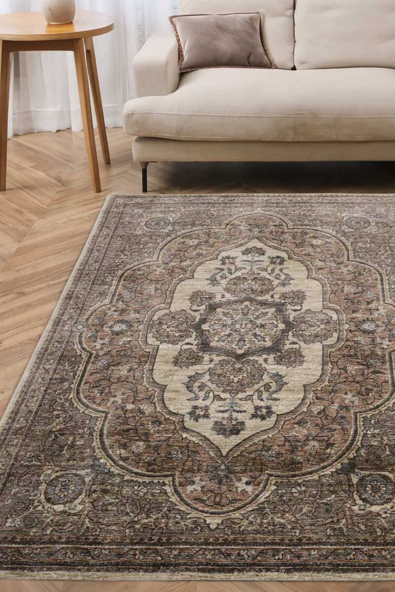 Raja Medallion Vintage Rug – Brown Heritage Elegance